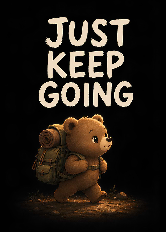 Cute Bear Hiking with Inspirational Text