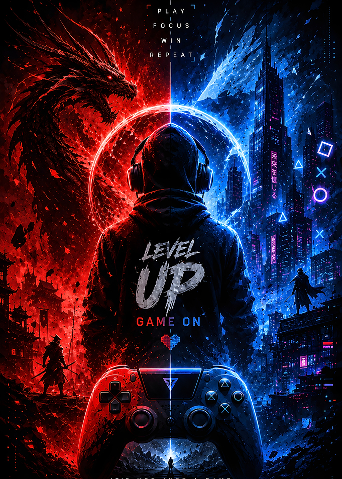 Gamer with Dragon and Cyberpunk City , Gaming