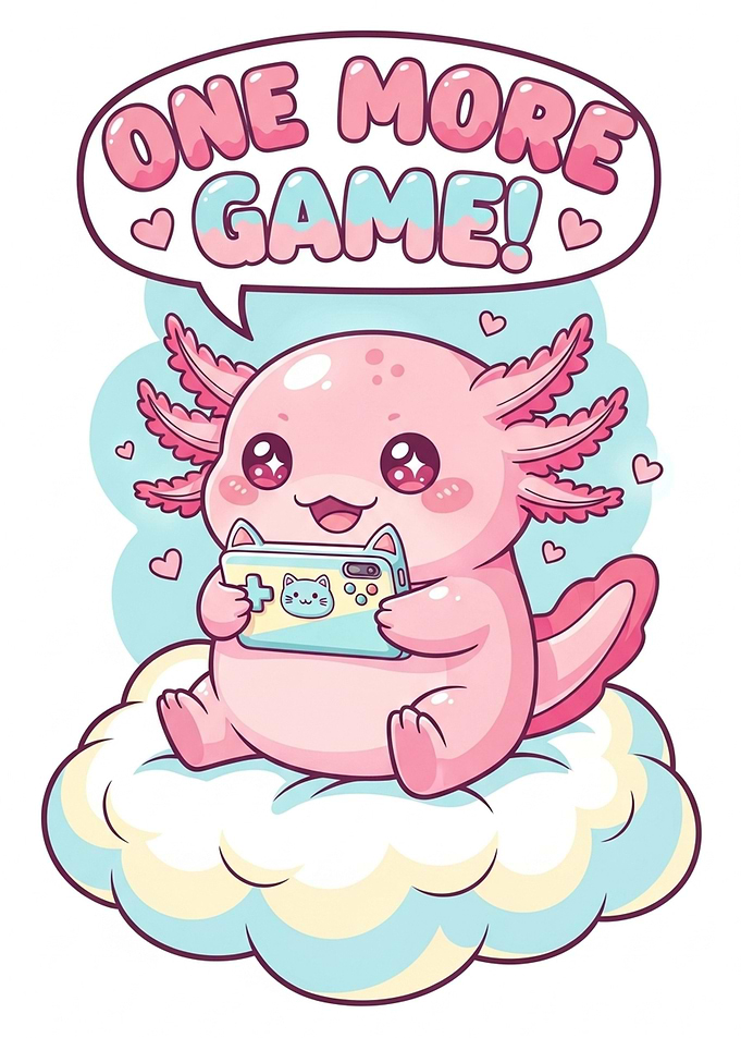Cute Axolotl Playing Video Games