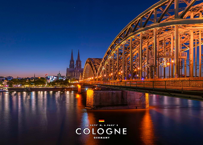 Cologne Cathedral and Bridge at Night