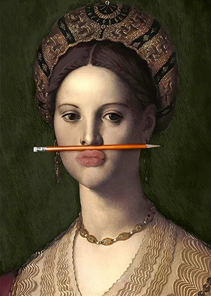 Woman with Pencil in Mouth