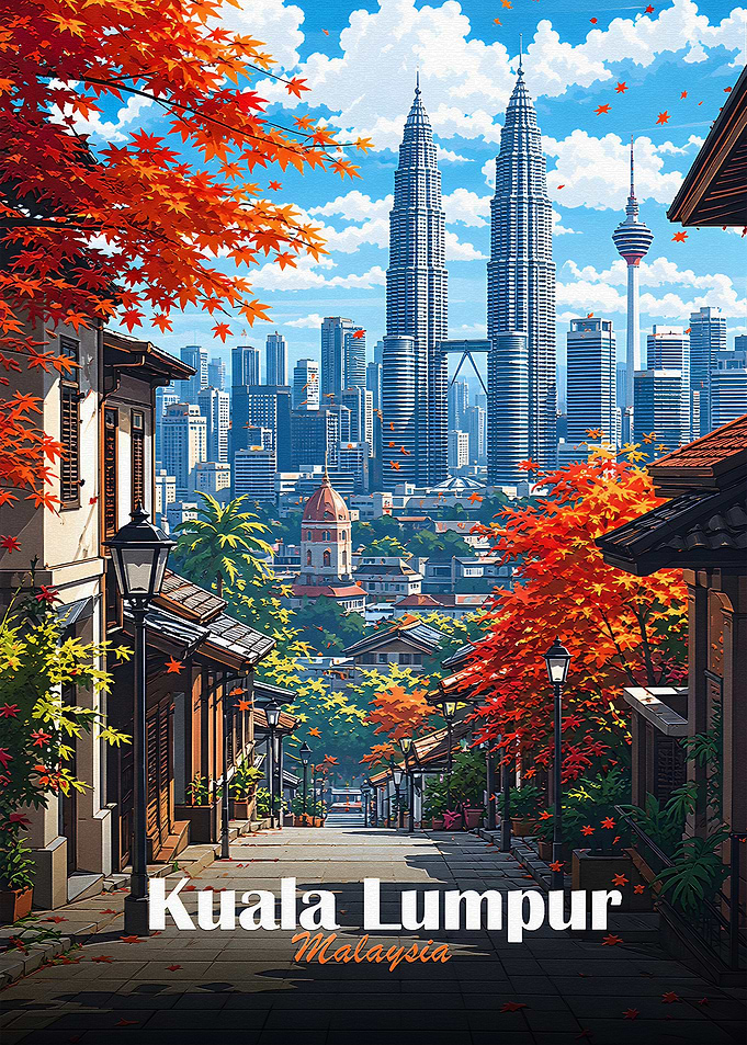 Kuala Lumpur Cityscape with Autumn Leaves