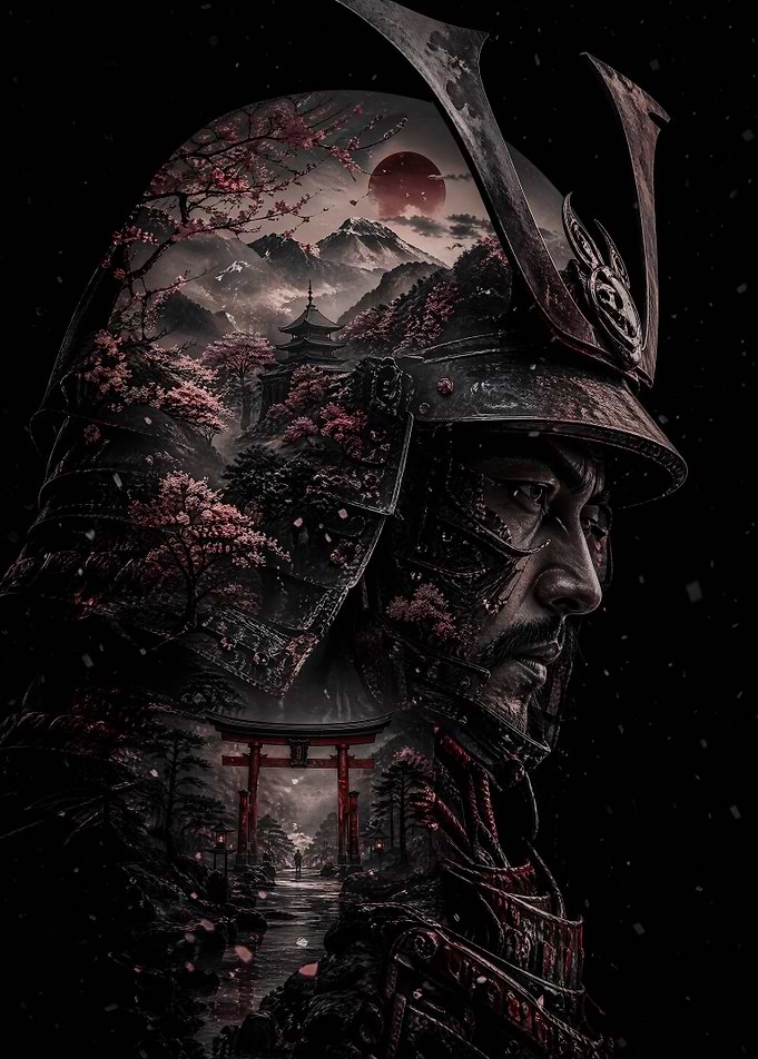 Samurai Warrior with Japanese Landscape