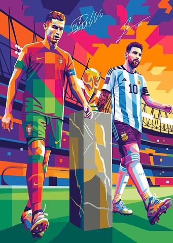 Ronaldo and Messi with World Cup Trophy