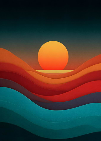 Abstract Sunset Over Wavy Landscape