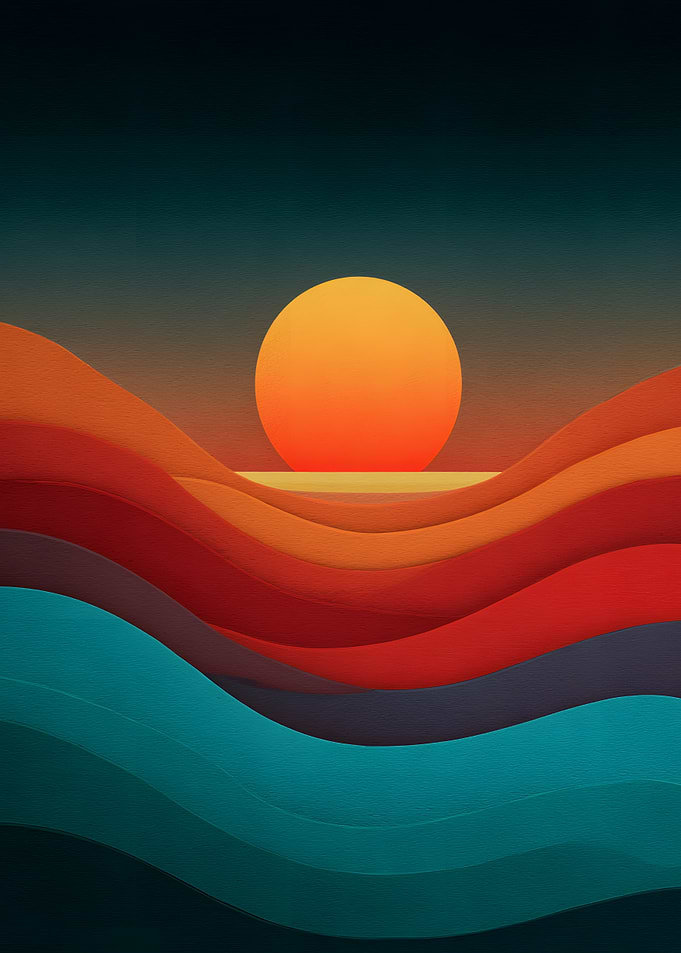 Abstract Sunset Over Wavy Landscape