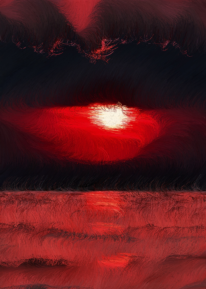 Abstract Red Sunset Over Water