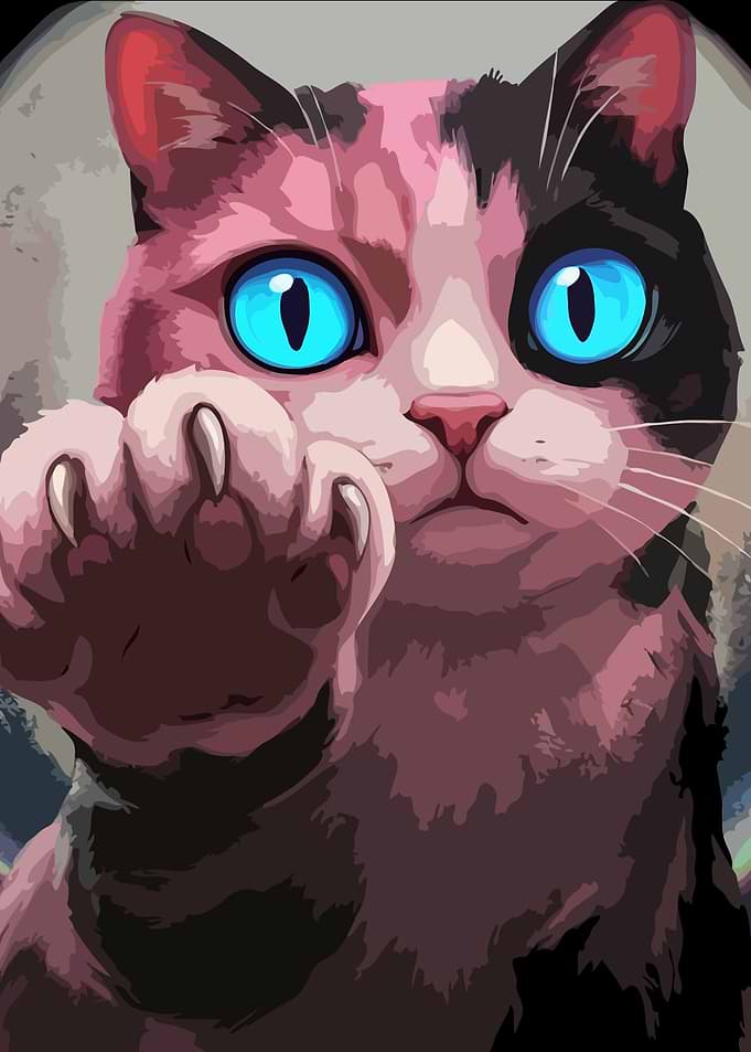 Cat with bright blue eyes reaching out
