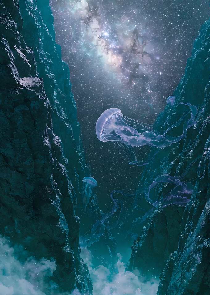 Ocean Meets Galaxy — Surreal Deep Space Underwater Art