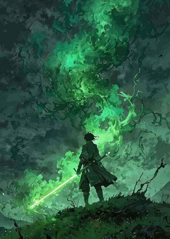 Warrior with Green Energy Sword