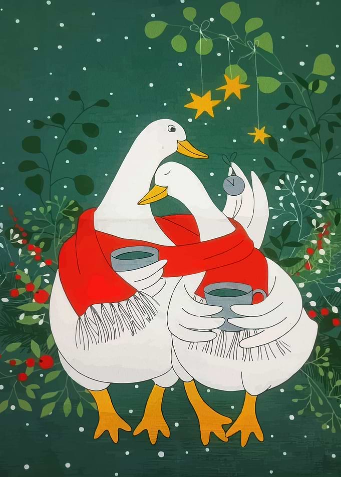 Two Ducks Hugging with Mugs