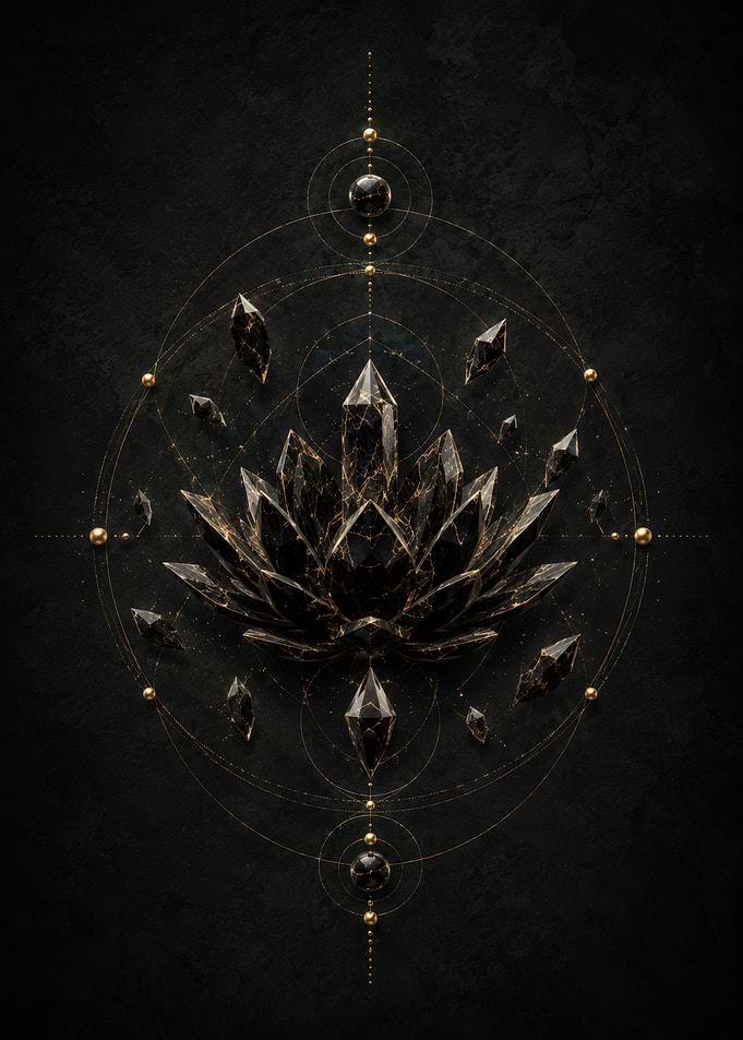 Black Crystal Lotus Geometric Art