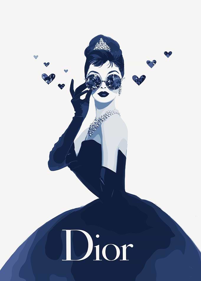 Audrey Hepburn Dior Fashion Illustration