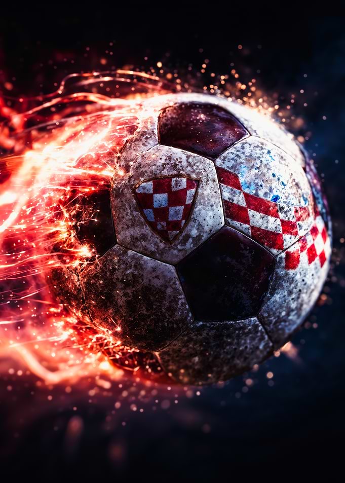 Croatia Flag Fiery Football Poster
