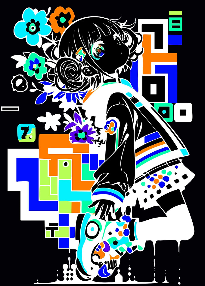 Anime Girl with Colorful Geometric Background