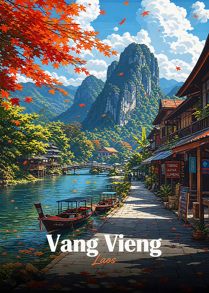 Vang Vieng Laos Travel Poster