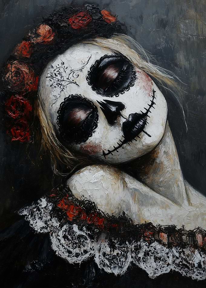 Day of the Dead Skull Woman Painting