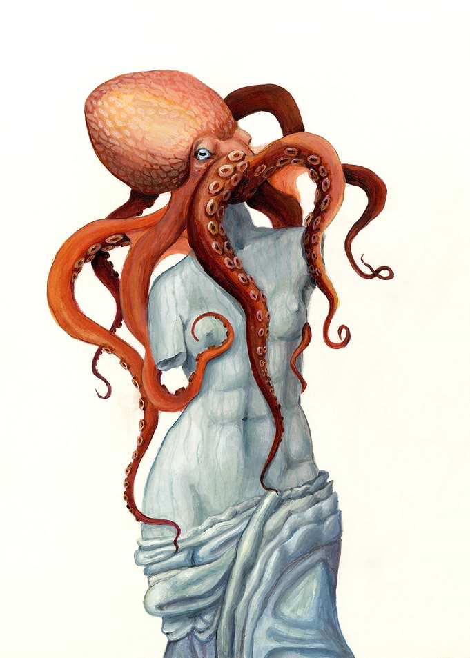 Octopus on Venus Greek Statue