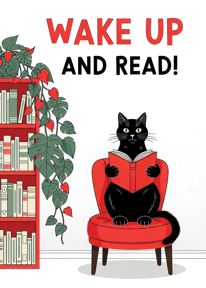 Black Cat Reading a Book