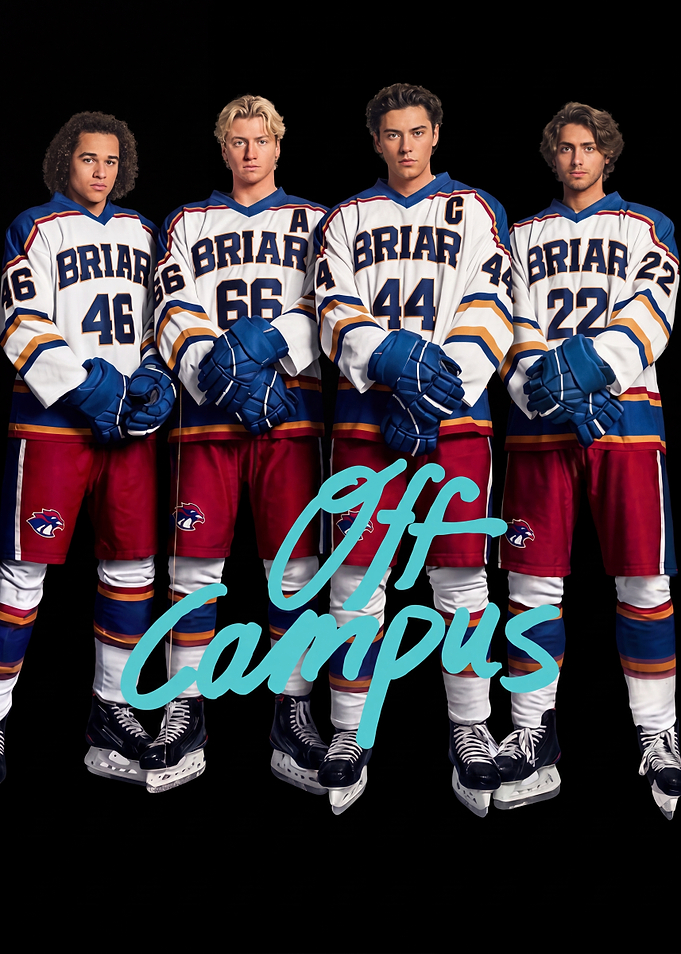 Four Hockey Players with 'Off Campus' Text