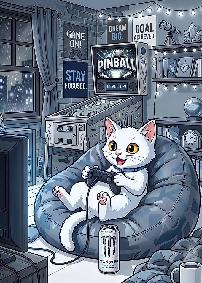 White Cat playing video games