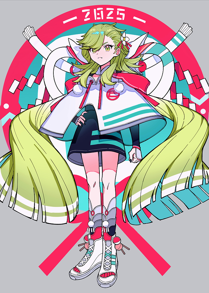 Anime Girl with Green Hair and Cape