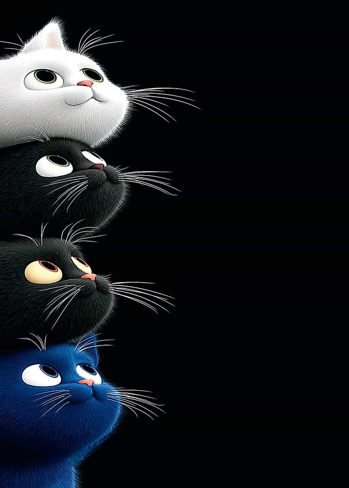 Four Cartoon Cats Stacked