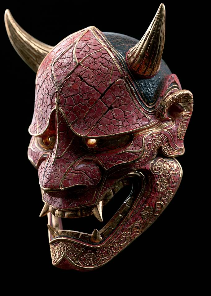 Detailed Oni Mask with Golden Accents