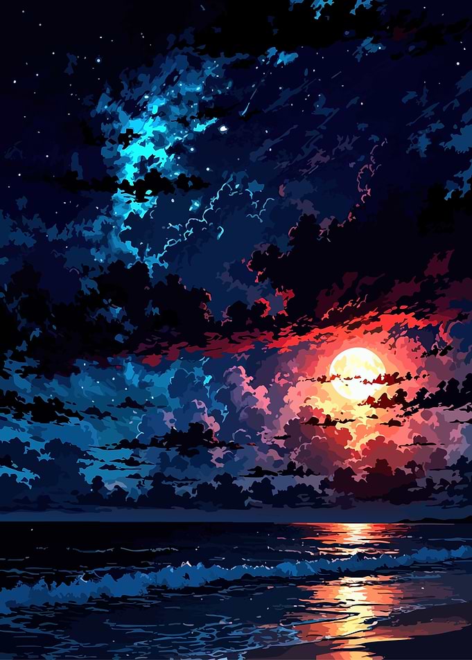 Dreamy Night Sky Over Ocean