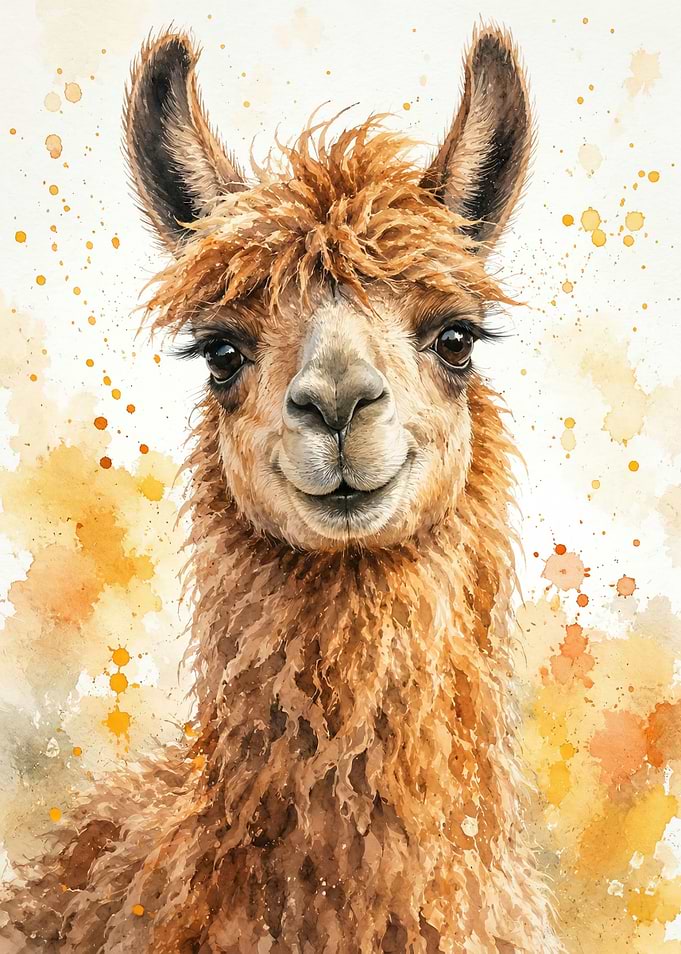 Watercolor Alpaca Portrait