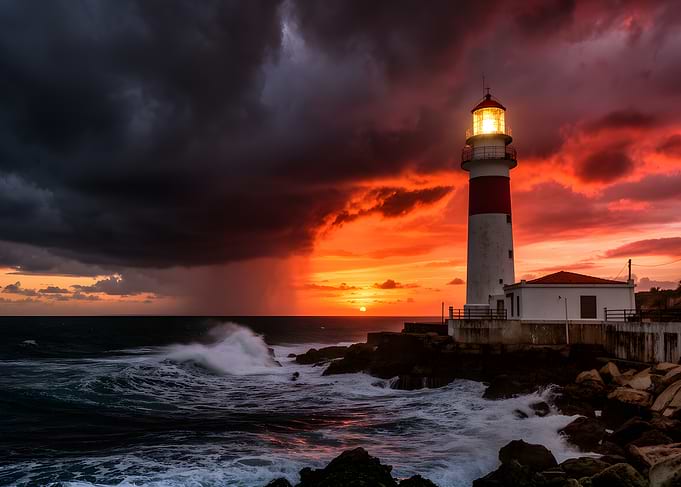 Dramatic Lighthouse Sunset Storm