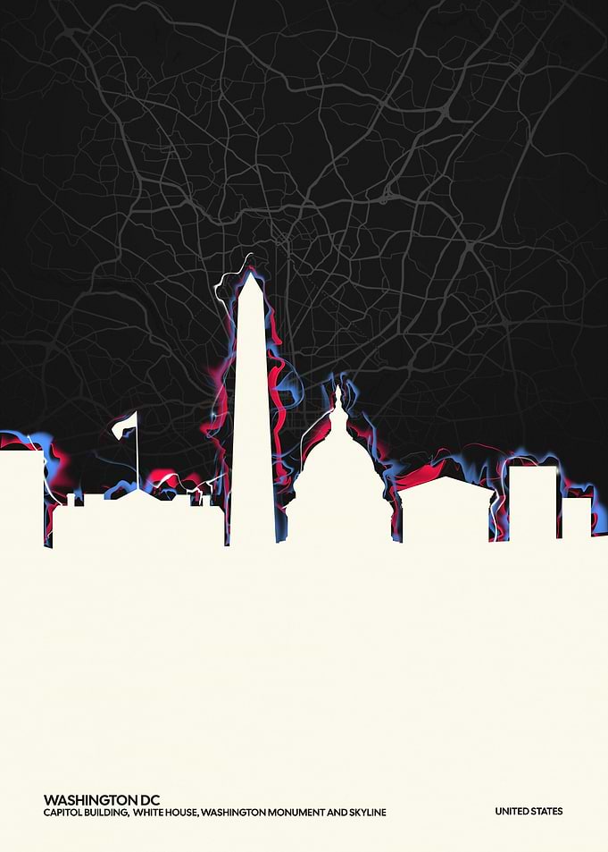 Washington DC Skyline with Map Overlay