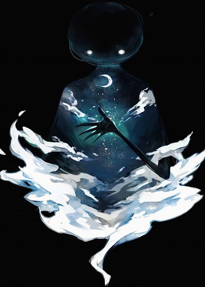 Cosmic Being with Moon and Stars