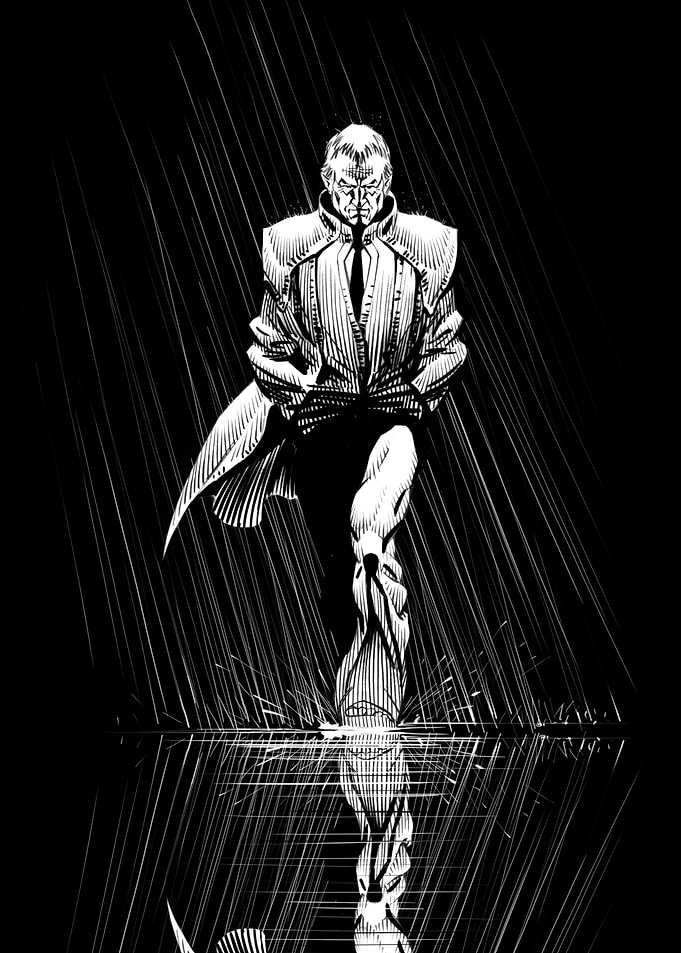 Man in Trench Coat in Rain