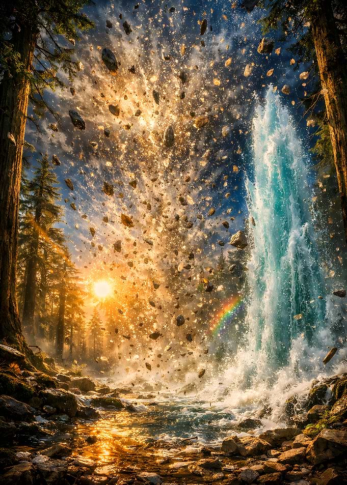 Explosive Waterfall in Forest