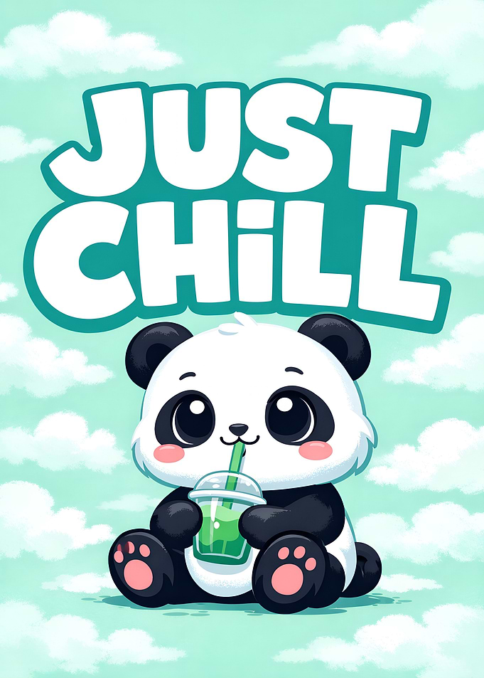 Cute Panda Drinking a Boba Tea