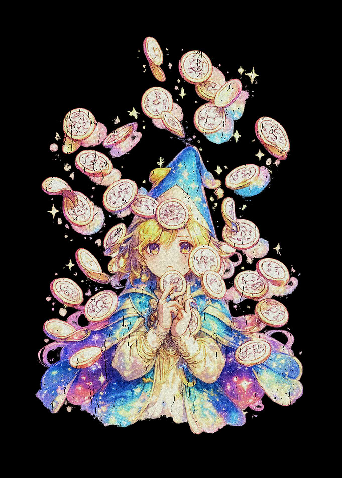 Magical Girl with Falling Coins