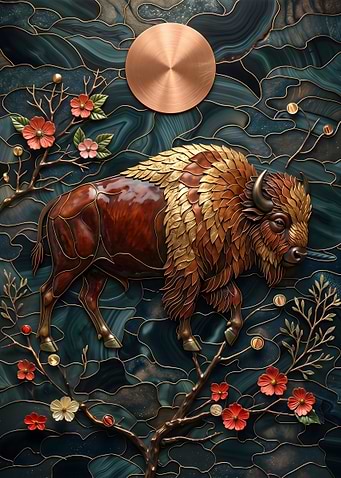 Bison in Stained Glass Style