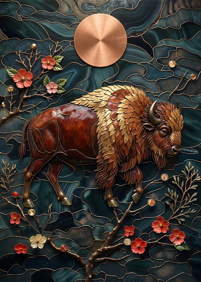 Bison in Stained Glass Style