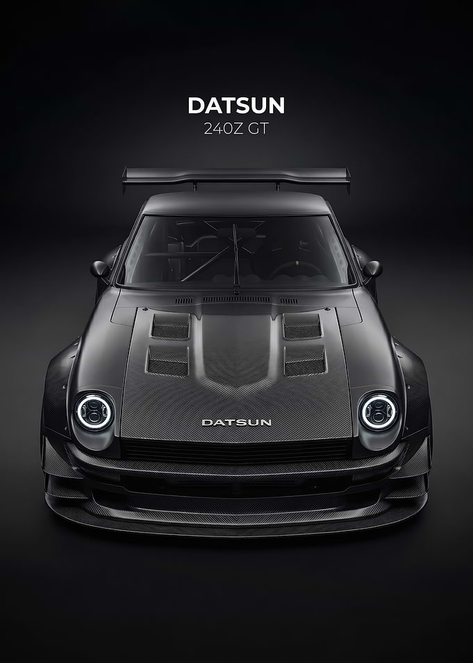 sleek black Datsun 240Z GT Carbon Fiber car poster