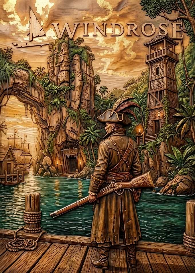 Windrose Pirate Captain on a Tropical Dock