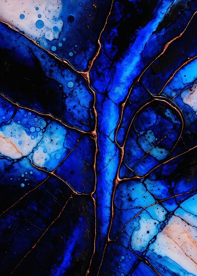 Golden Fluid – Blue Abstract Flow – Abstract Porcelain #96
