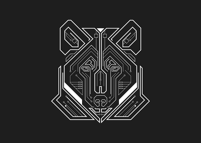 Cyberpunk Wolf Head Circuit Board