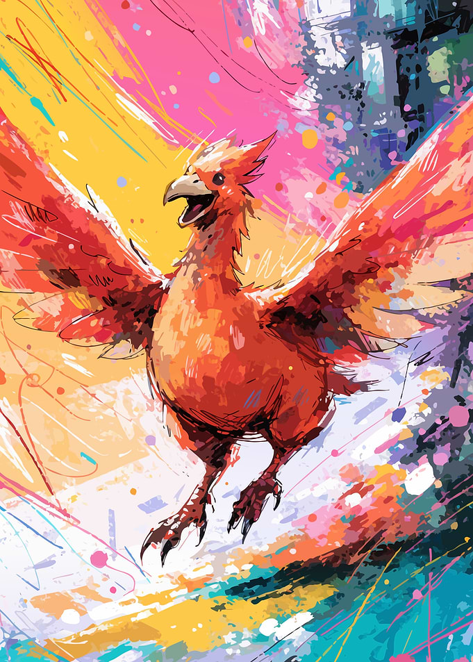 Fiery Phoenix in Abstract Splatter Art