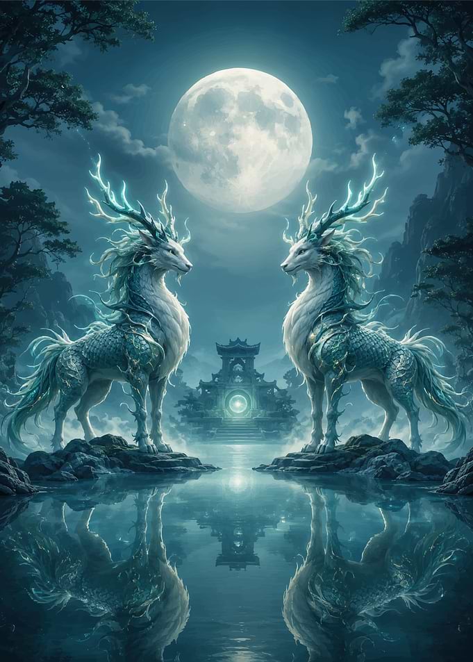 Mythical Creatures Under the Moon