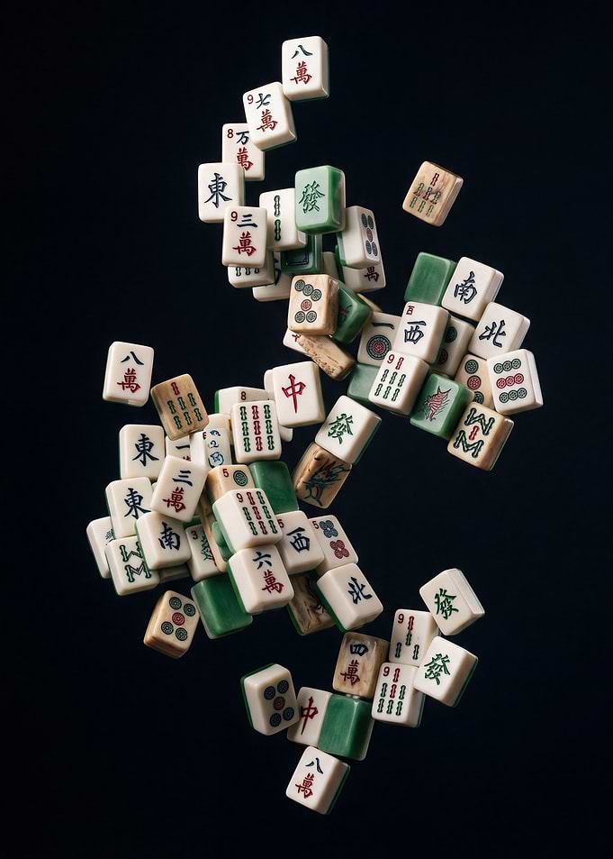 Floating Mahjong Tiles Contemporary Fine Art Print