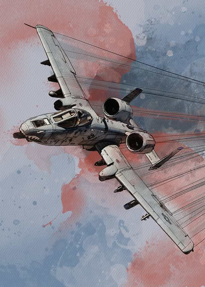 A-10 Warthog Thunderbolt II | Watercolour Sketch Aviation Art | Military Aircraft Print