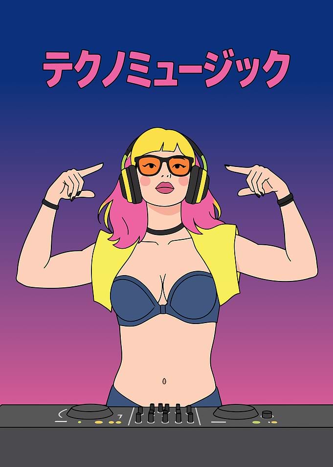 Female DJ with Japanese Techno Music