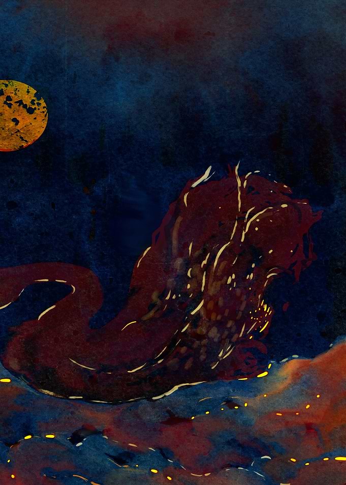 Dark Fantasy Creature in Cosmic Setting