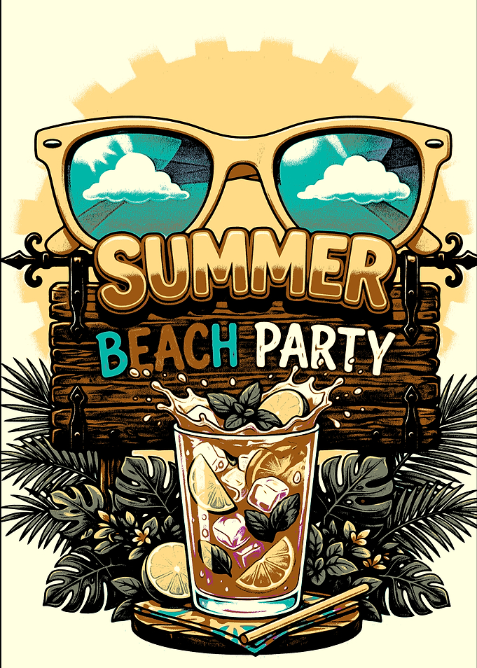 Summer Beach Party Drink and Sunglasses